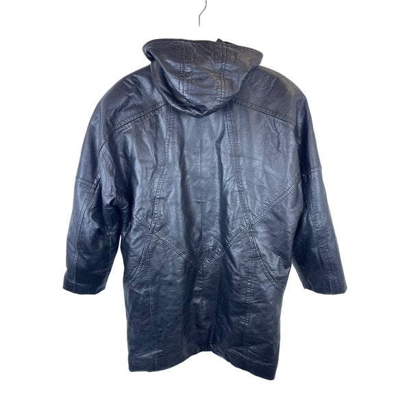 Braefair Leather Womens Black Hooded Full-Length Coat Button Front Size L