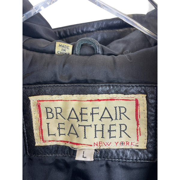 Braefair Leather Womens Black Hooded Full-Length Coat Button Front Size L