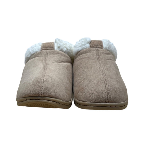 Dearfoams Womens Tan Suede-Like Faux Fur Lining Slip-On Slippers Clogs Sz 10