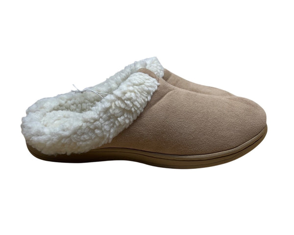 Dearfoams Womens Tan Suede-Like Faux Fur Lining Slip-On Slippers Clogs Sz 10