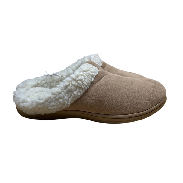 Dearfoams Womens Tan Suede-Like Faux Fur Lining Slip-On Slippers Clogs Sz 10