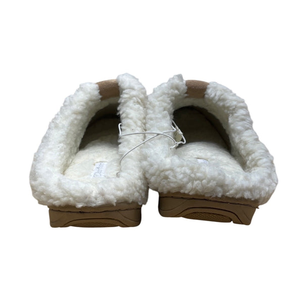 Dearfoams Womens Tan Suede-Like Faux Fur Lining Slip-On Slippers Clogs Sz 10