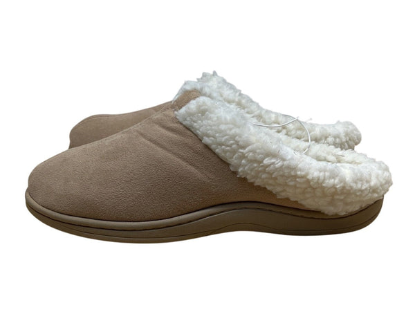 Dearfoams Womens Tan Suede-Like Faux Fur Lining Slip-On Slippers Clogs Sz 10
