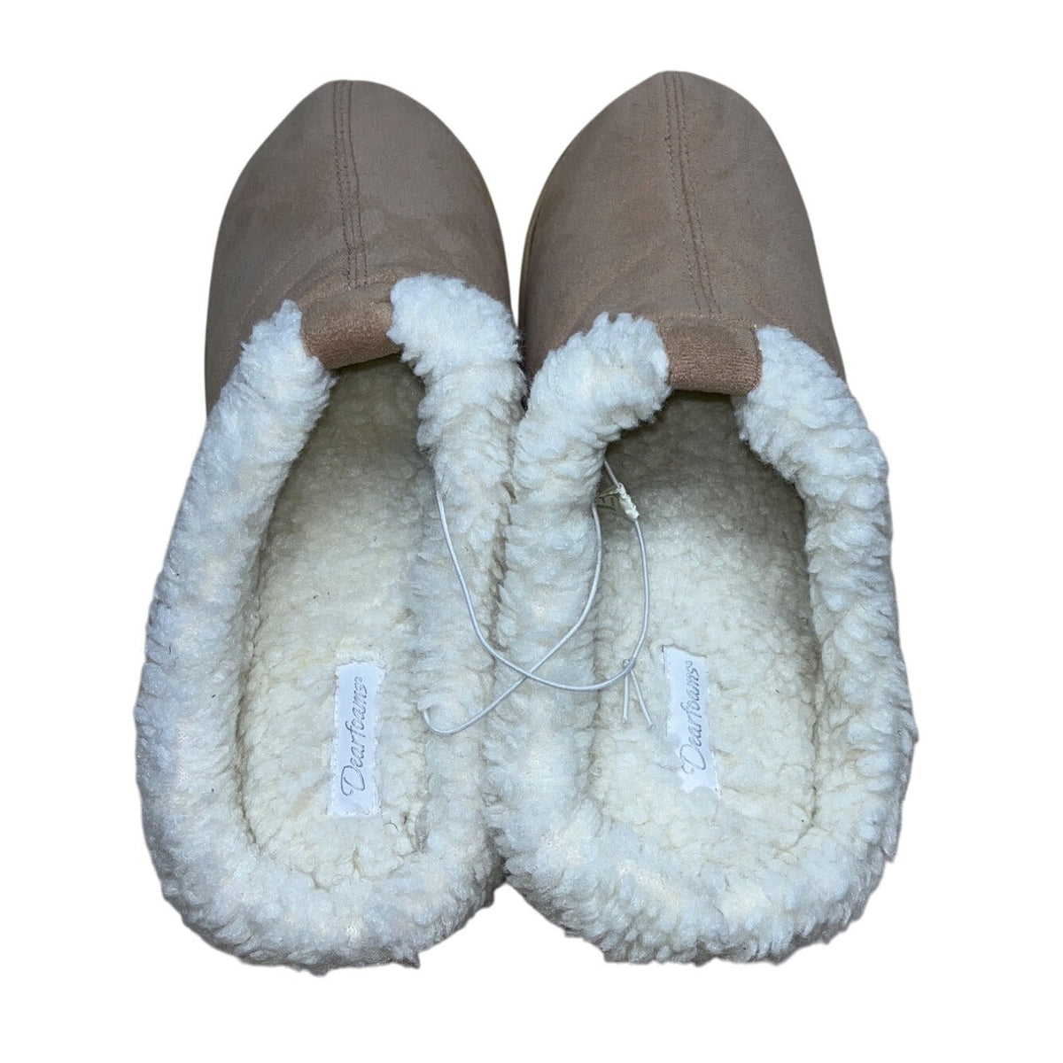 Dearfoams Womens Tan Suede-Like Faux Fur Lining Slip-On Slippers Clogs Sz 10