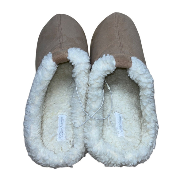 Dearfoams Womens Tan Suede-Like Faux Fur Lining Slip-On Slippers Clogs Sz 10