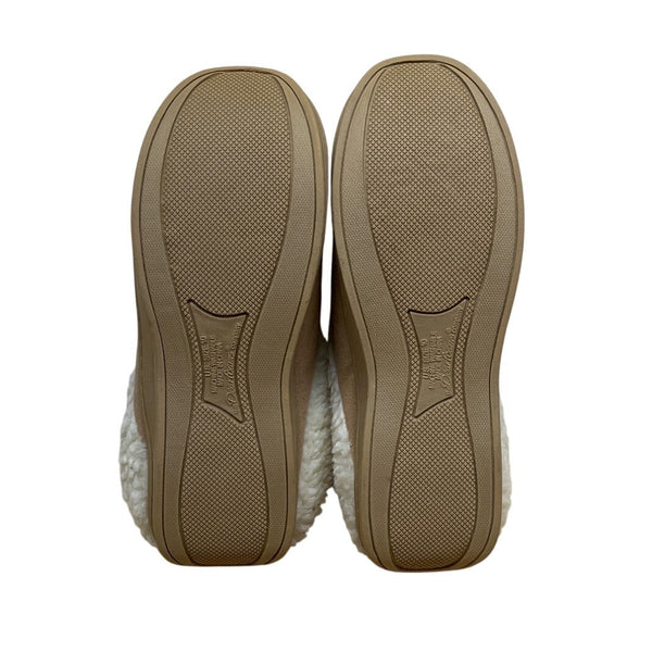 Dearfoams Womens Tan Suede-Like Faux Fur Lining Slip-On Slippers Clogs Sz 10