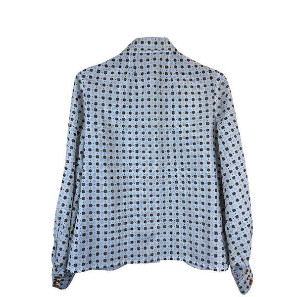 Vintage Womens White Floral Button-Up Blouse Long Sleeve Collared Lightweight Size M