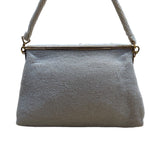 Vintage White Beaded Floral Handbag With Scalloped Edge & Gold Metal Frame