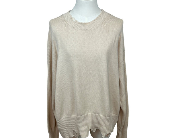 525 Evereve Womens Beige Cotton Long Sleeve Round Neck Sweatshirt Size L - New