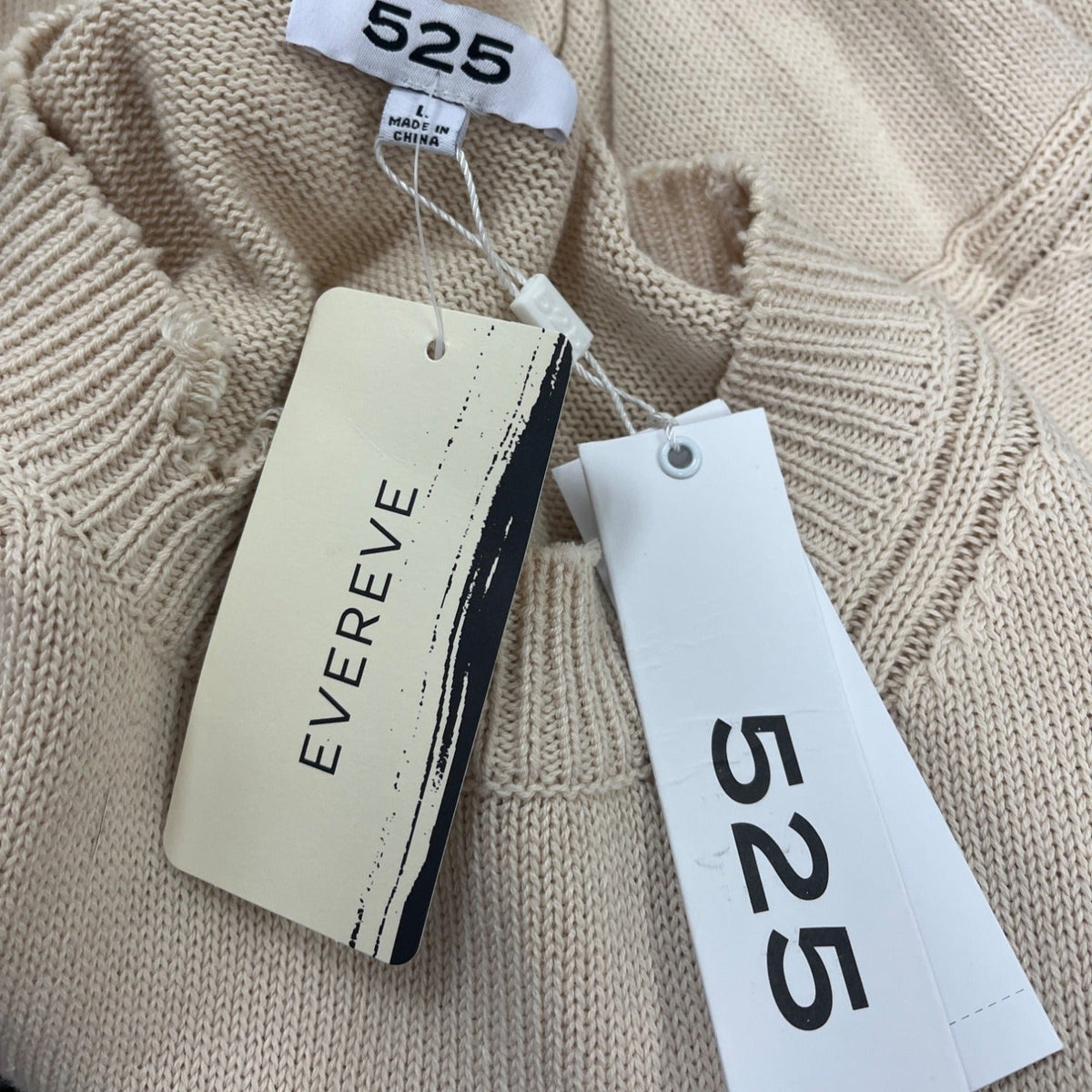 525 Evereve Womens Beige Cotton Long Sleeve Round Neck Sweatshirt Size L - New