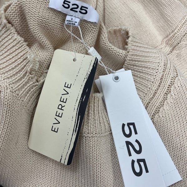 525 Evereve Womens Beige Cotton Long Sleeve Round Neck Sweatshirt Size L - New
