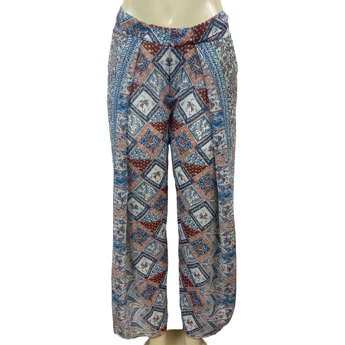 Anthropologie Elevenses Women's Blue and Red Seaflower Print Palazzo Pants Sz 0P