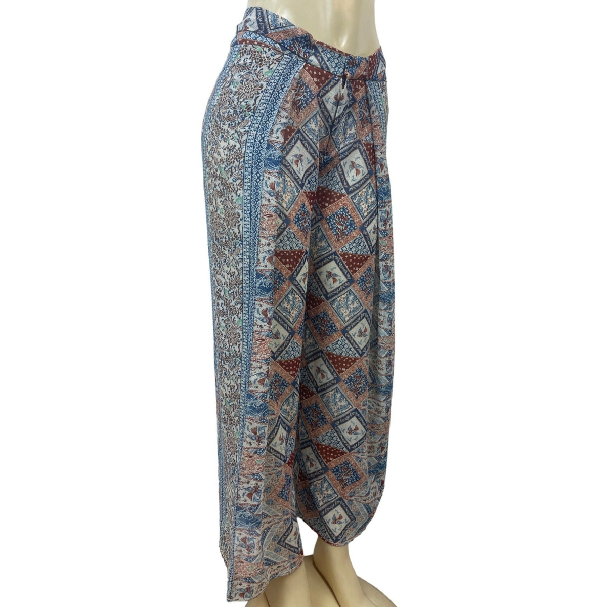 Anthropologie Elevenses Women's Blue and Red Seaflower Print Palazzo Pants Sz 0P