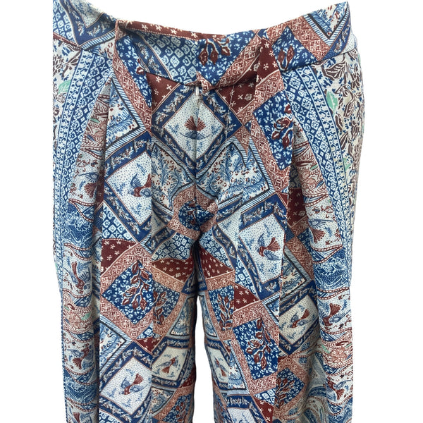 Anthropologie Elevenses Women's Blue and Red Seaflower Print Palazzo Pants Sz 0P