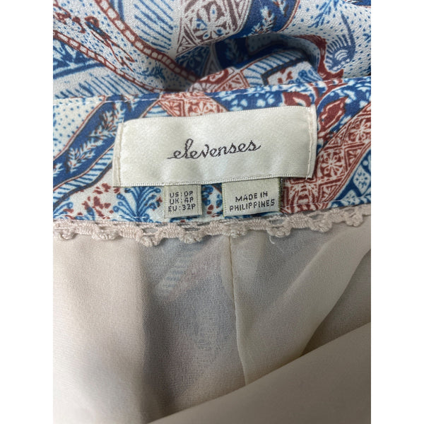 Anthropologie Elevenses Women's Blue and Red Seaflower Print Palazzo Pants Sz 0P