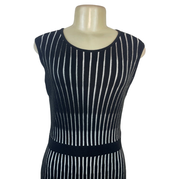 Calvin Klein Black & White Sleeveless Striped Knit Dress Women’s Size M