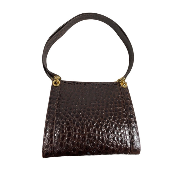 Salvatore Ferragamo Women's Brown Gold Croc Embossed Leather Shoulder Bag Sz M