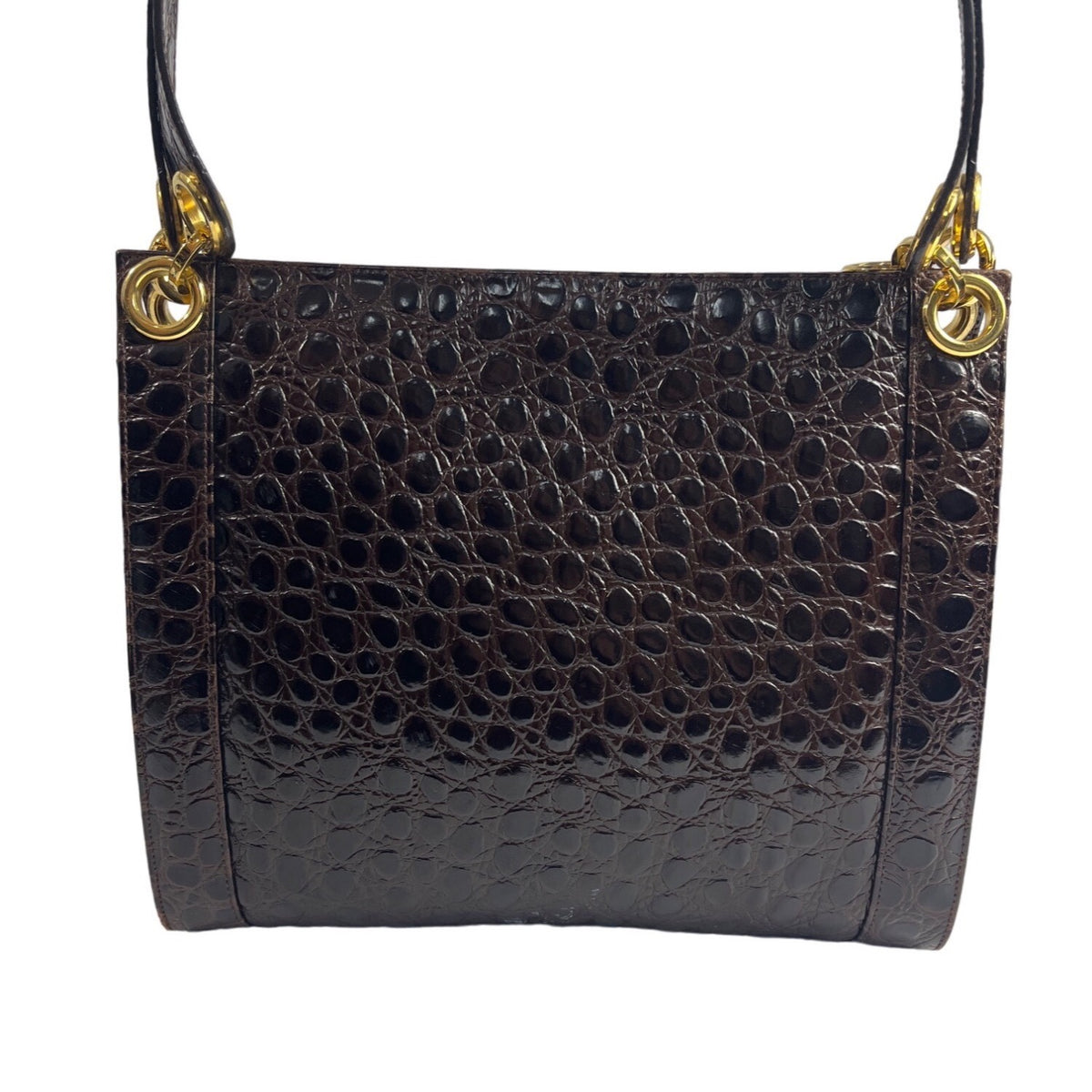 Salvatore Ferragamo Women's Brown Gold Croc Embossed Leather Shoulder Bag Sz M
