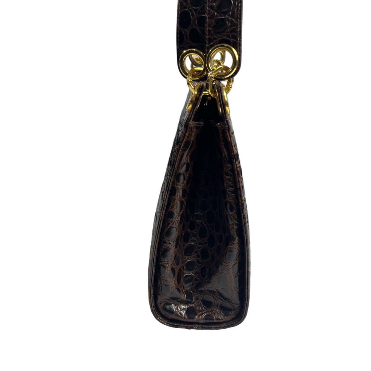 Salvatore Ferragamo Women's Brown Gold Croc Embossed Leather Shoulder Bag Sz M