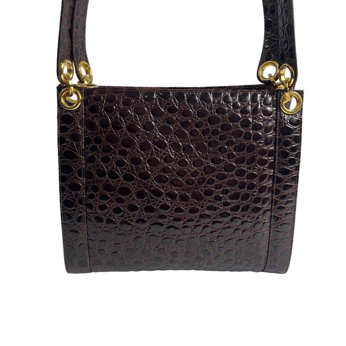 Salvatore Ferragamo Women's Brown Gold Croc Embossed Leather Shoulder Bag Sz M