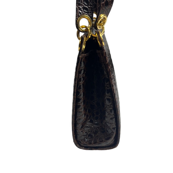 Salvatore Ferragamo Women's Brown Gold Croc Embossed Leather Shoulder Bag Sz M