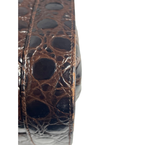 Salvatore Ferragamo Women's Brown Gold Croc Embossed Leather Shoulder Bag Sz M