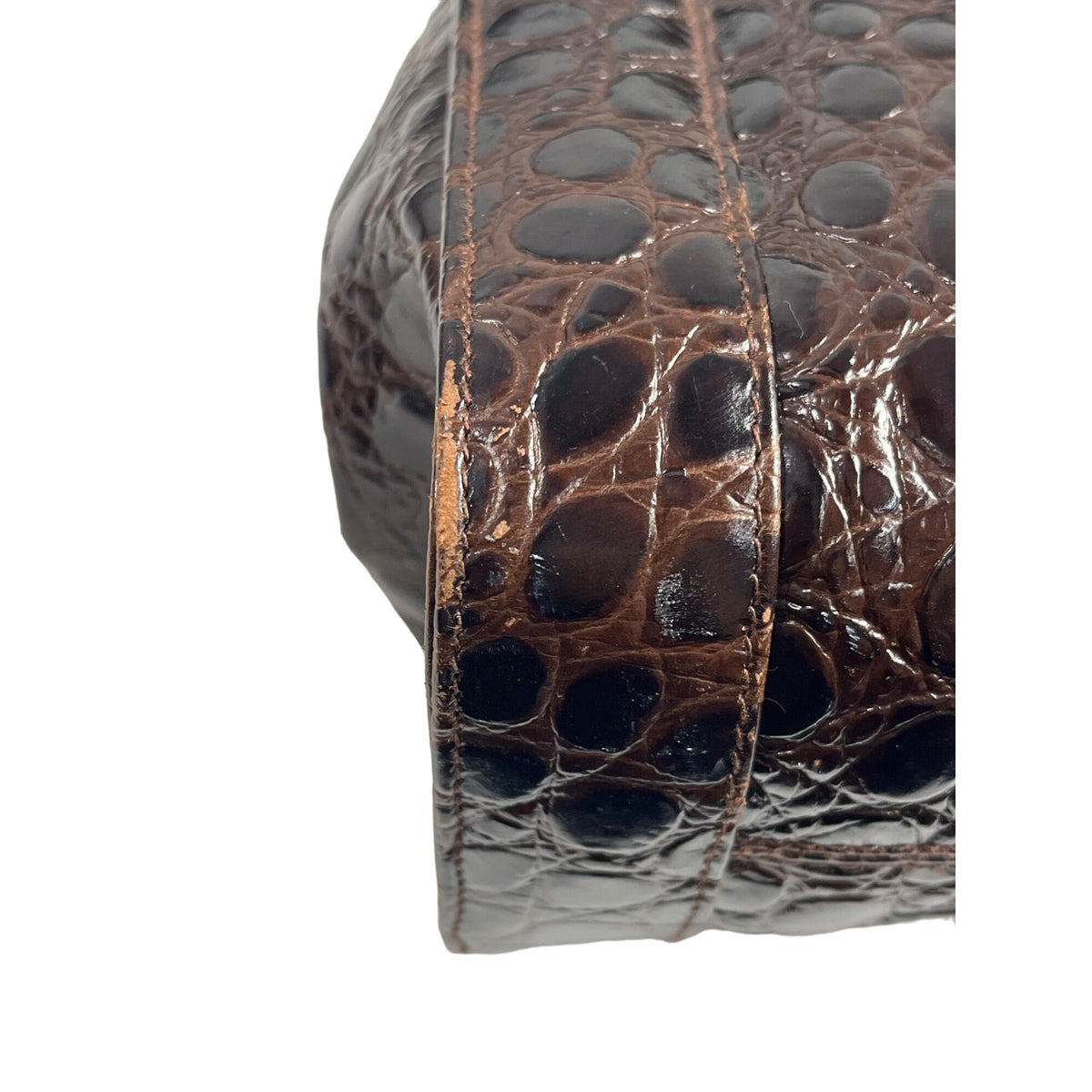 Salvatore Ferragamo Women's Brown Gold Croc Embossed Leather Shoulder Bag Sz M