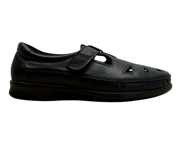 SAS Womens Black Leather Cut-Out Design & Adjustable Strap Comfort Shoes Size 9M