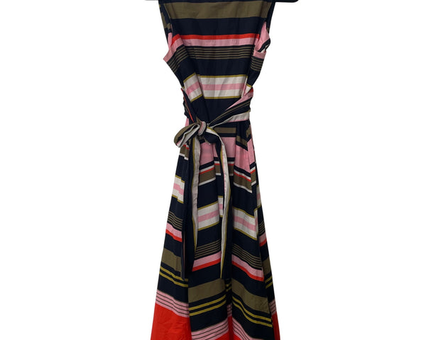 Ann Taylor Womens Multicolor Cotton Striped Sleeveless Maxi Dress With Sash Belt Size L