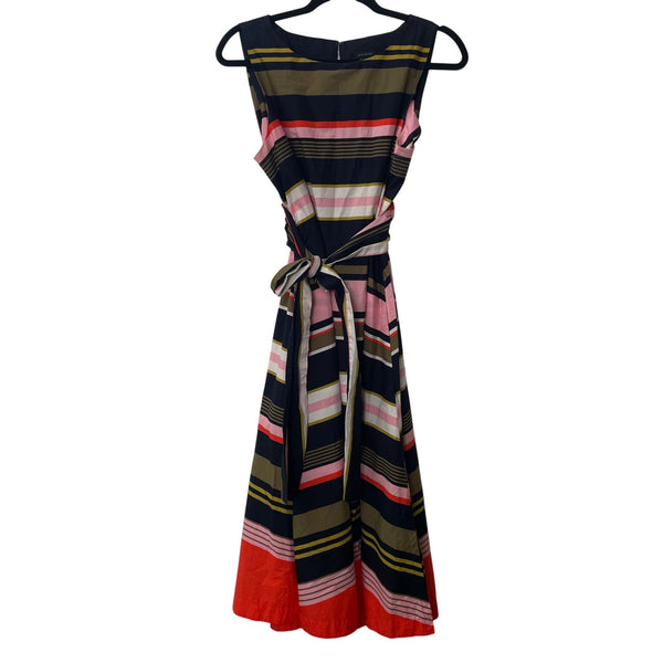 Ann Taylor Womens Multicolor Cotton Striped Sleeveless Maxi Dress With Sash Belt Size L