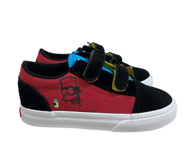 Vans X The Simpsons Kids El Barto Black & Red Canvas Flat Sneakers Size 10 - New