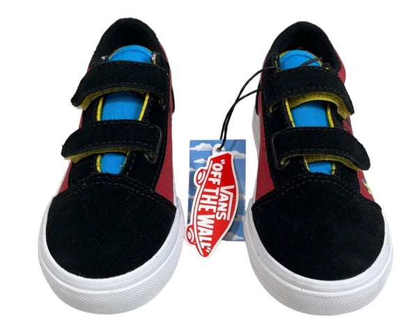Vans X The Simpsons Kids El Barto Black & Red Canvas Flat Sneakers Size 10 - New
