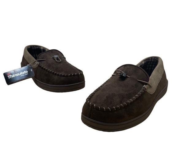 Weatherproof Mens Brown Plaid Lining Thinsulate Moccasin Slippers Size XL - New