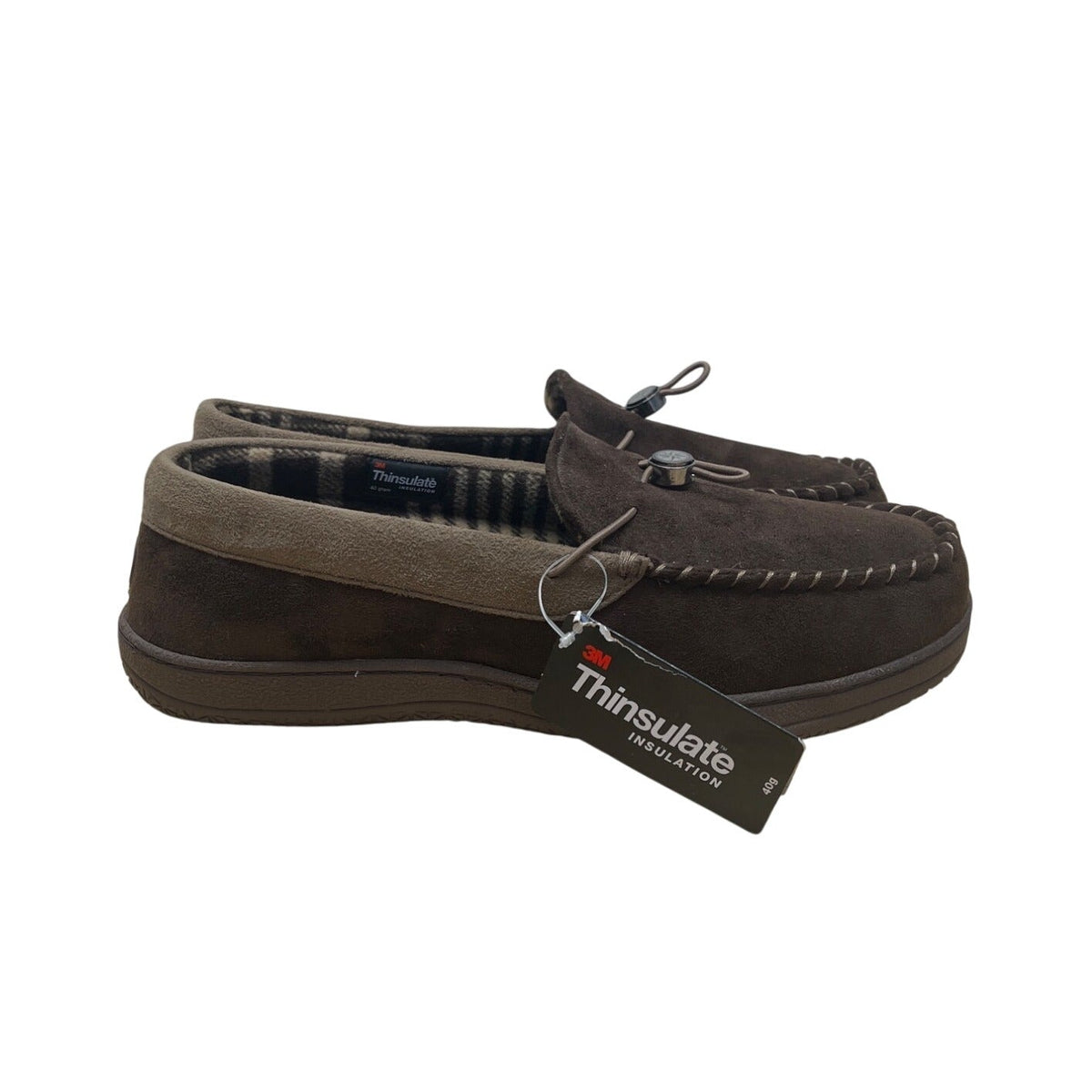 Weatherproof Mens Brown Plaid Lining Thinsulate Moccasin Slippers Size XL - New