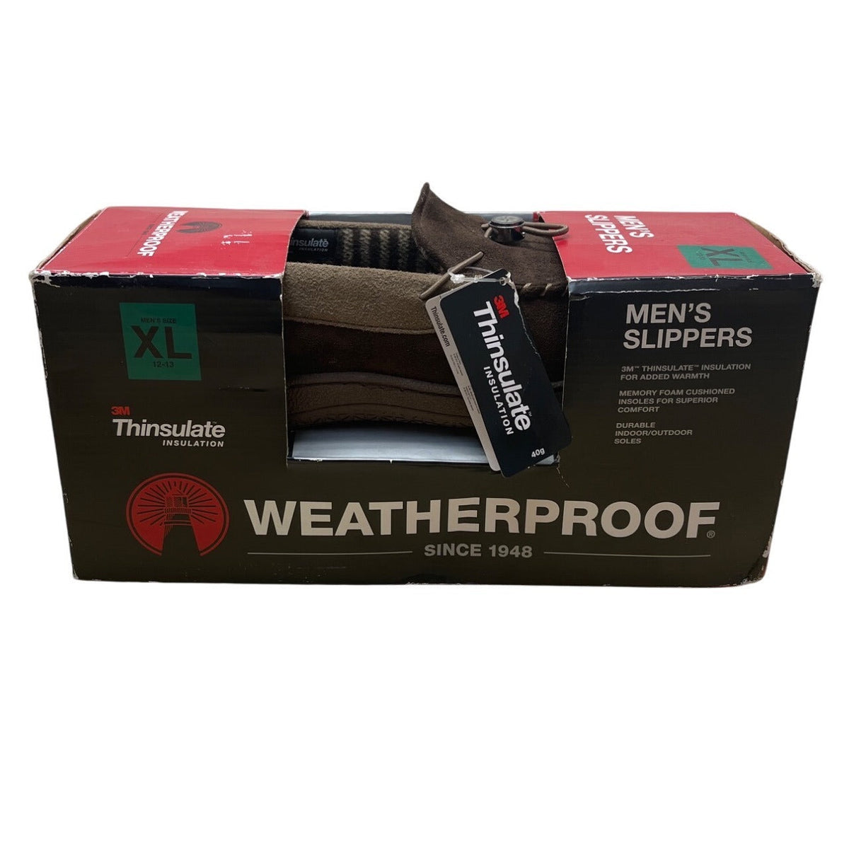 Weatherproof Mens Brown Plaid Lining Thinsulate Moccasin Slippers Size XL - New