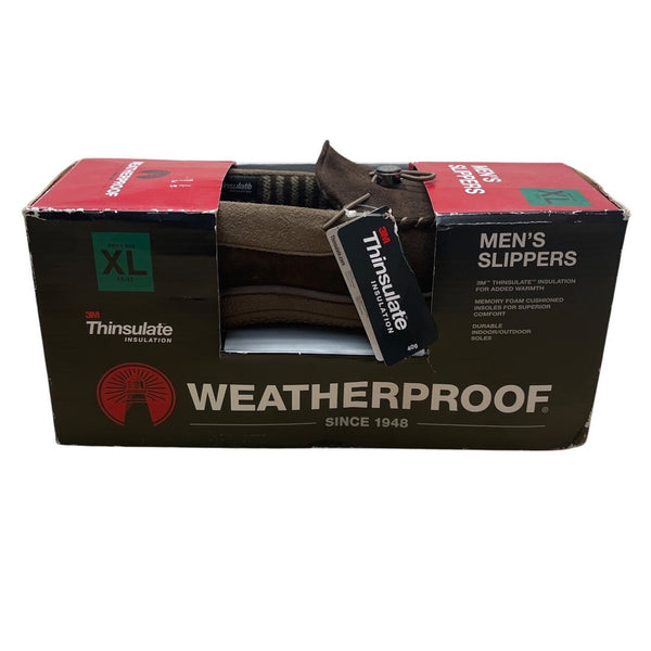 Weatherproof Mens Brown Plaid Lining Thinsulate Moccasin Slippers Size XL - New