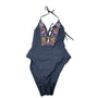 La Blanca Women’s Black Floral Embroidered Halter Swimsuit One Piece Size 12