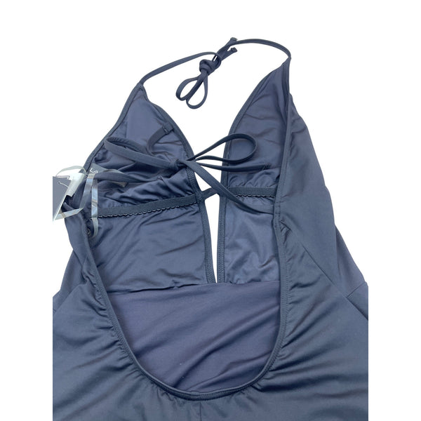 La Blanca Women’s Black Floral Embroidered Halter Swimsuit One Piece Size 12