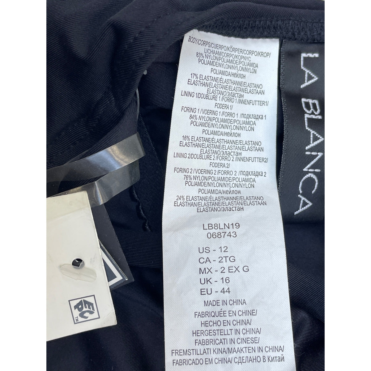 La Blanca Women’s Black Floral Embroidered Halter Swimsuit One Piece Size 12