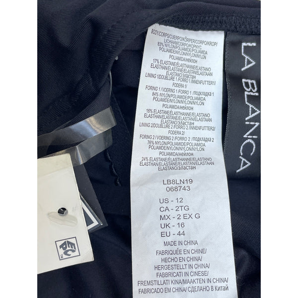 La Blanca Women’s Black Floral Embroidered Halter Swimsuit One Piece Size 12