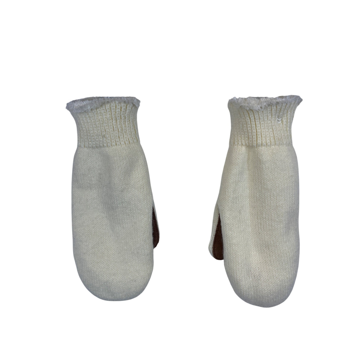 Knitted Cream Brown Suede Unisex Acrylic Blend Mittens OS Made In Philippines