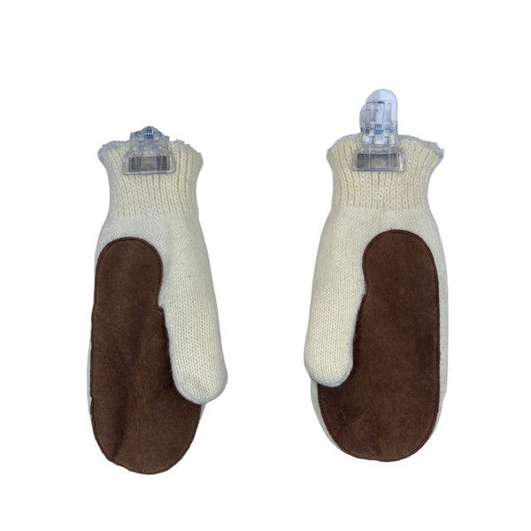 Knitted Cream Brown Suede Unisex Acrylic Blend Mittens OS Made In Philippines