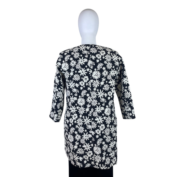 TalbotsBlack & White Floral Womens Open Front Jacket Oversized Cotton Blend Sz L