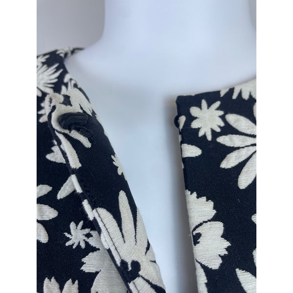 TalbotsBlack & White Floral Womens Open Front Jacket Oversized Cotton Blend Sz L