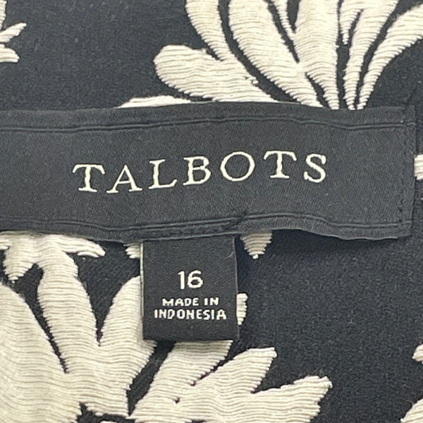 TalbotsBlack & White Floral Womens Open Front Jacket Oversized Cotton Blend Sz L