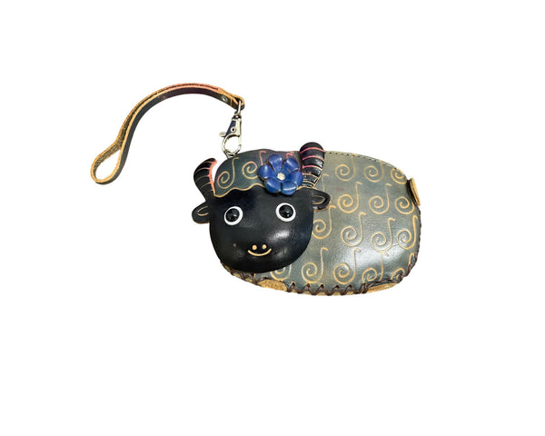 Animal Face Leather Wristlet Wallet With Zipper Closure Fun Swirl Pattern Gray/Black