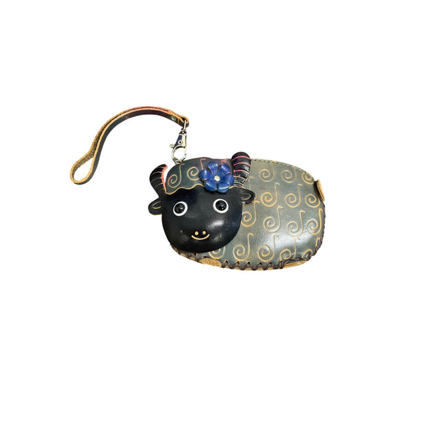 Animal Face Leather Wristlet Wallet With Zipper Closure Fun Swirl Pattern Gray/Black
