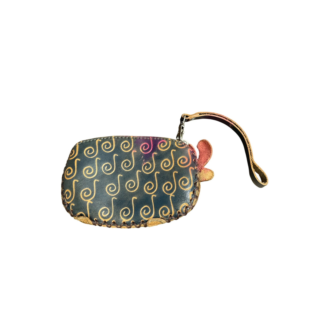 Animal Face Leather Wristlet Wallet With Zipper Closure Fun Swirl Pattern Gray/Black