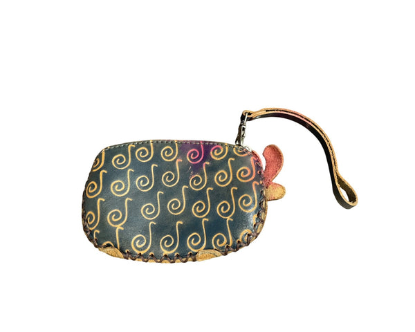Animal Face Leather Wristlet Wallet With Zipper Closure Fun Swirl Pattern Gray/Black