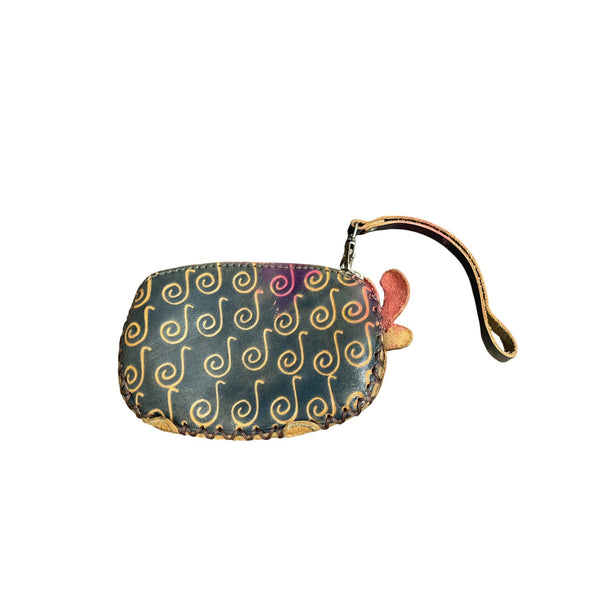 Animal Face Leather Wristlet Wallet With Zipper Closure Fun Swirl Pattern Gray/Black